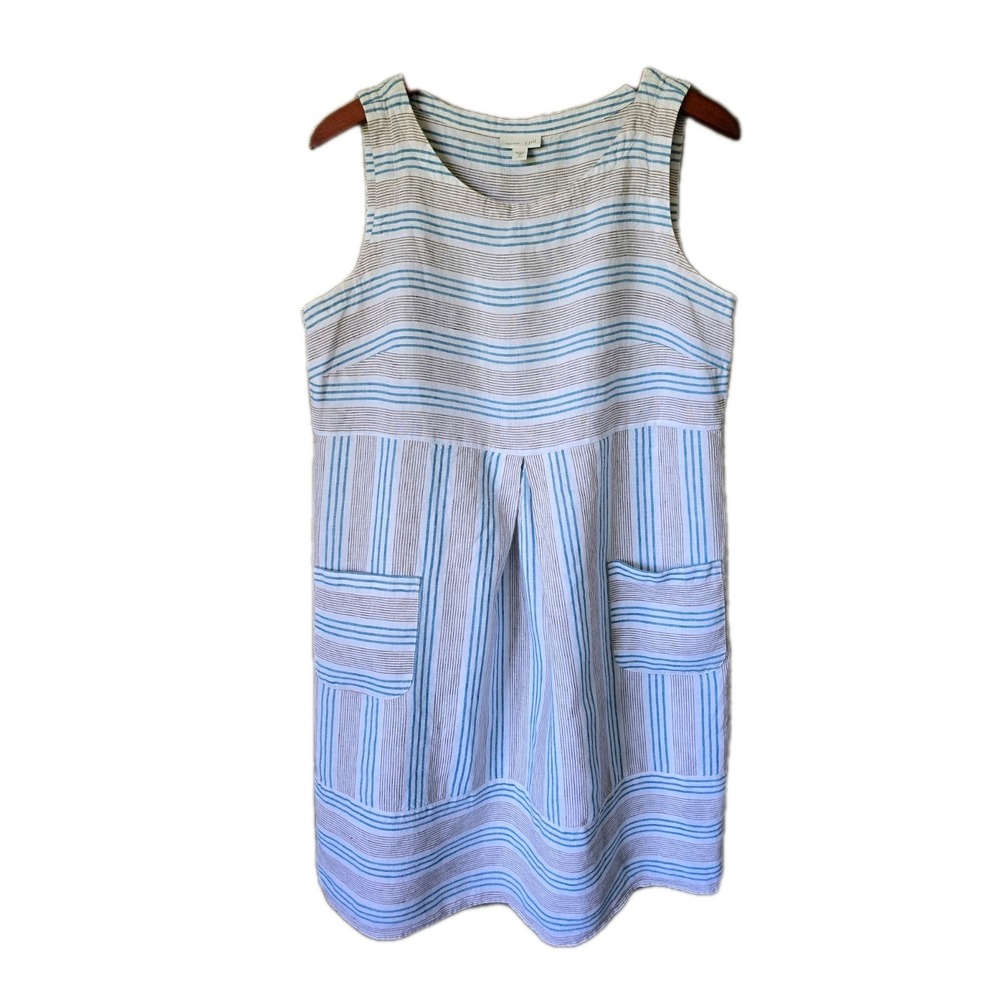 J Jill Love Linen Dress Sz M Petite Sleeveless Pockets Casual Comfort Beach Boho